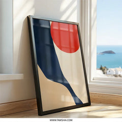 Abstract Wall Art, Red Sun Print, Navy Blue Shapes, Modern Art Decor, Geometric Art, Minimalist Art Print, Home Decor Wall Art - Tawshia