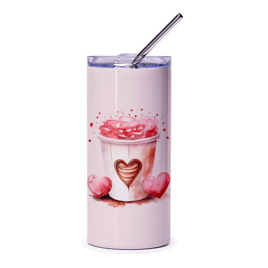 Valentines Day Tumbler, Heart Tumbler, Gift for Her, Cute Cupcake Tumbler, Coffee Cup Tumbler, Hot Chocolate Drinkware, Heart Lover Gift - Tawshia