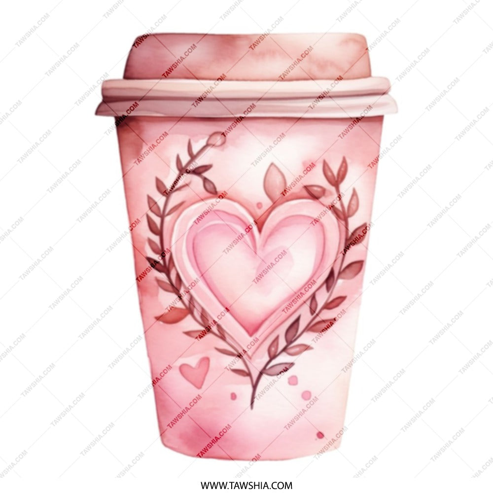 Coffee Heart Tote Bag, Cute Beverage Bag, Valentines Gift Tote, Pink Watercolor Design, Trendy Shopper Bag, Unique Art Tote - Tawshia
