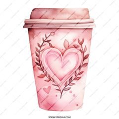 Coffee Heart Tote Bag, Cute Beverage Bag, Valentines Gift Tote, Pink Watercolor Design, Trendy Shopper Bag, Unique Art Tote - Tawshia