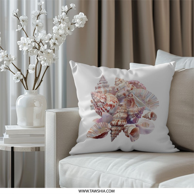 Seashell Pillow, Coastal Decor, Beach House Pillow, Ocean Theme Cushion, Nautical Pillow, Home Decor Pillow, Decorative Pillow - Tawshia
