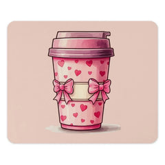 Pink Coffee Hearts Mouse Pad, Cute Bows Office Decor, Kawaii Desk Mat, Girly Computer Accessory, Valentines Day Gift Idea - Tawshia