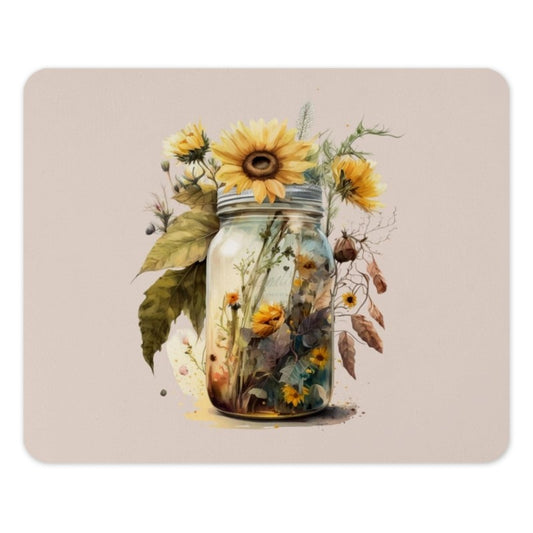 Sunflower Mason Jar Mouse Pad, Floral Art Desk Decor, Watercolor Flower Computer Mat, Rustic Office Gift, Nature Inspired Mousepad - Tawshia