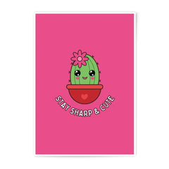 Cute Cactus Photographic Prints, Kawaii Art Prints, Trendy Wall Decor, Stay Sharp and Cute, Home Decor, Pink Background - Tawshia
