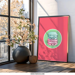 Cute Macaron Stack Wall Art, Kawaii Food Print, Sweet Treat Home Decor, Colorful Kitchen Art, Pastel Dessert Illustration - Tawshia