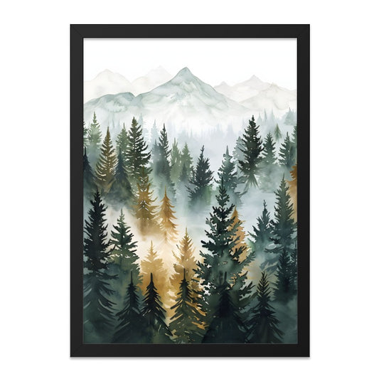 Watercolor Forest Wall Art, Mountain Landscape Print, Foggy Evergreen Trees, Nature Home Decor, Serene Scenery Painting - Tawshia