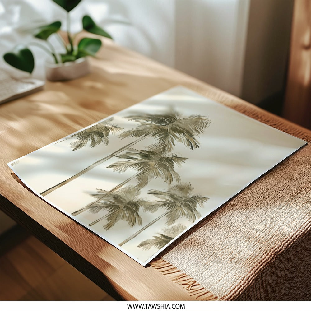 Palm Tree Photographic Print, Tropical Art Print, Beige Neutral Wall Decor, Coastal Palm Photography, Summer Vibes Wall Art, Beach House - Tawshia