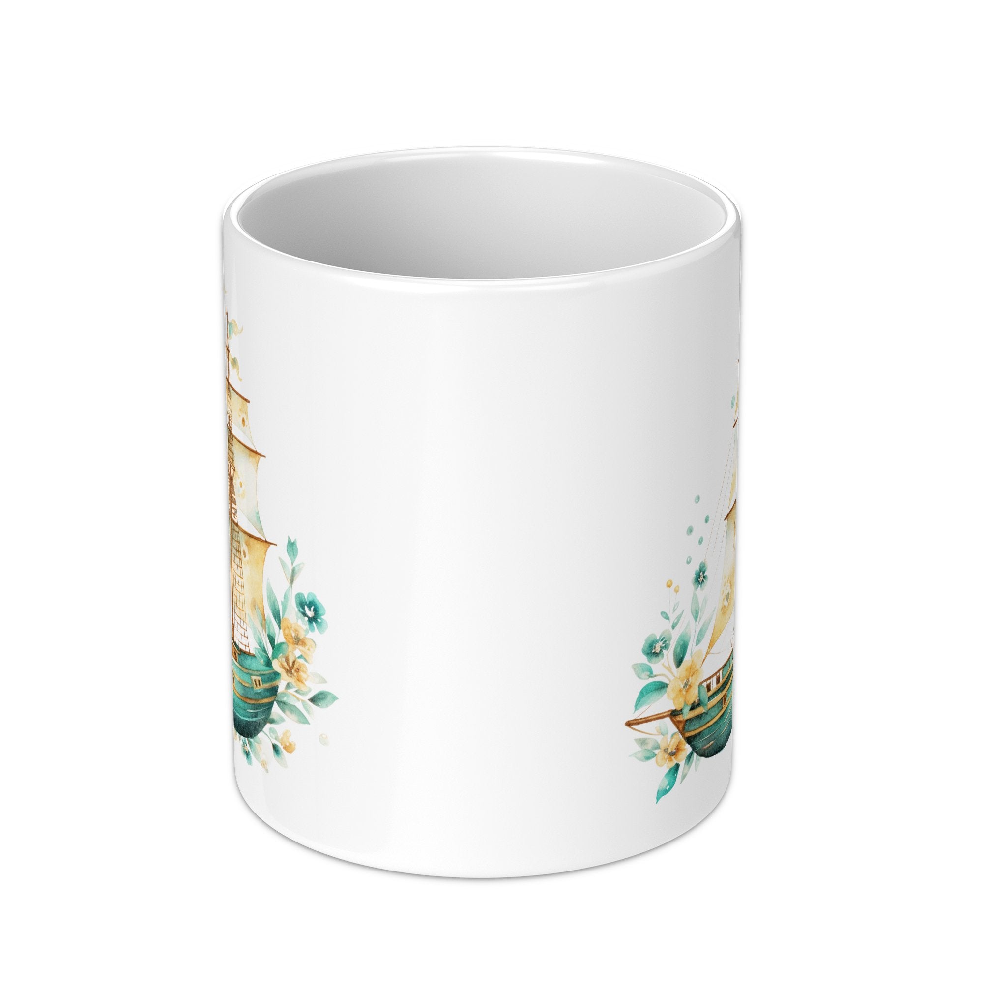 Vintage Ship Art with Floral Accents Mug product
