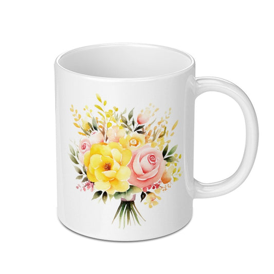 Floral Bouquet Mug, Watercolor Roses, Flower Lover Gift, Unique Coffee Mug, Elegant Tea Cup, Birthday Present, Artistic Mug Design - Tawshia