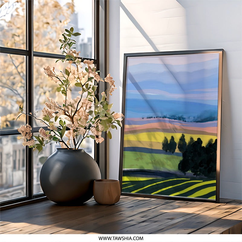 Abstract Landscape Wall Art, Field Painting, Modern Wall Decor, Farmhouse Art Print, Nature Artwork, Home Decor, Contemporary Art - Tawshia