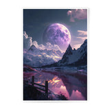Lunar Landscape Photographic Print, Mountain Reflection Art, Fantasy Moon Decor, Unique Wall Art, Purple Celestial Photography - Tawshia