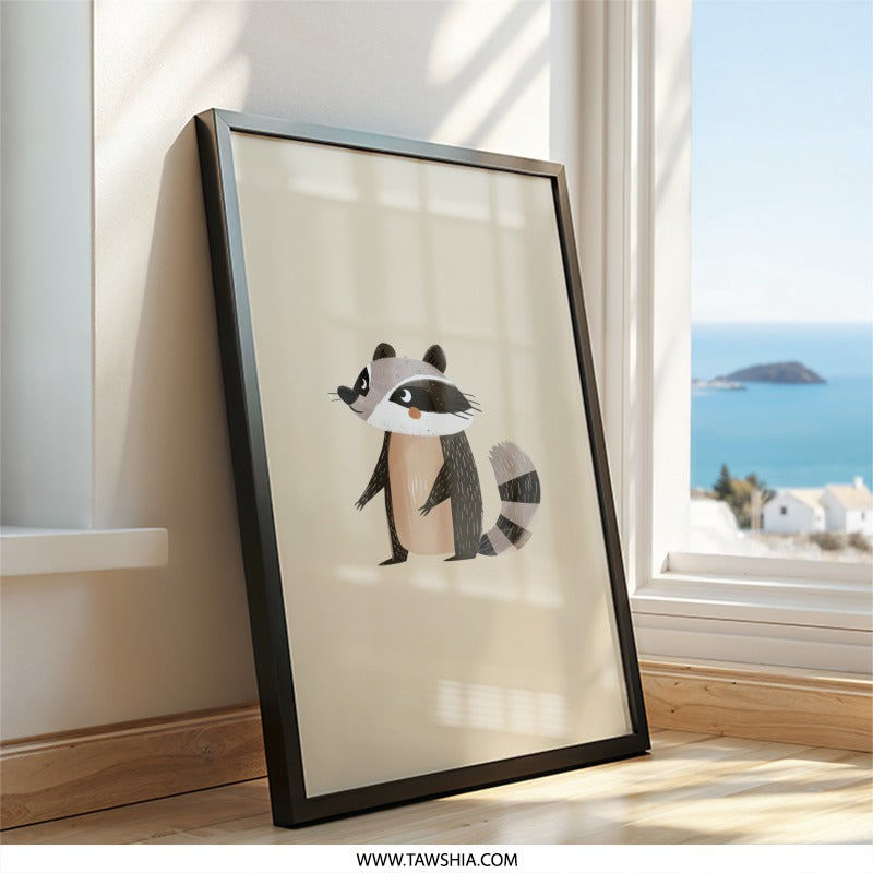 Cute Raccoon Wall Art, Nursery Decor, Kids Room Art, Animal Illustration, Woodland Creatures, Baby Shower Gift, Playroom Wall Art - Tawshia
