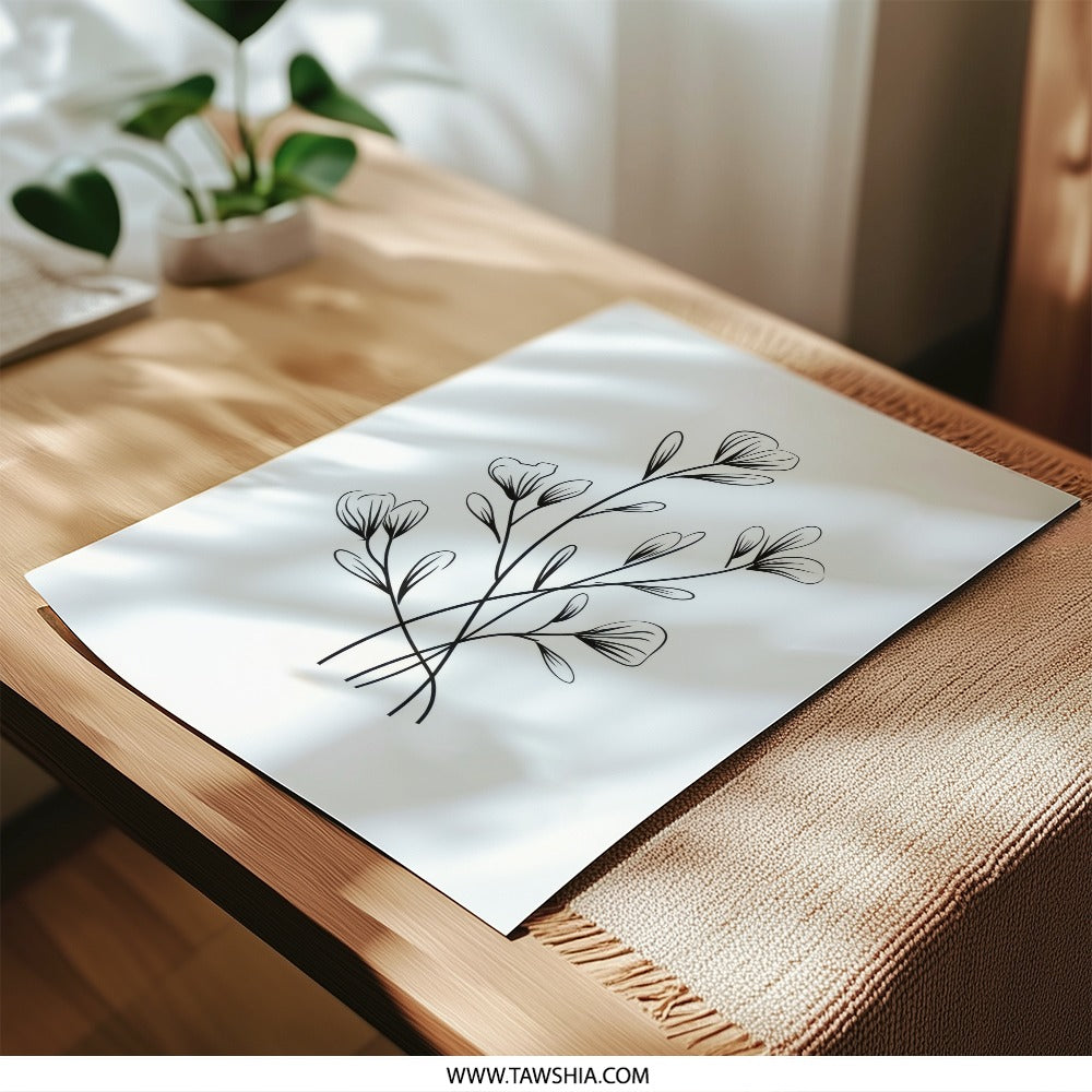 Minimalist Floral Photographic Print, Flower Line Art Print, Botanical Wall Decor, Modern Home Decor, Black and White Art - Tawshia