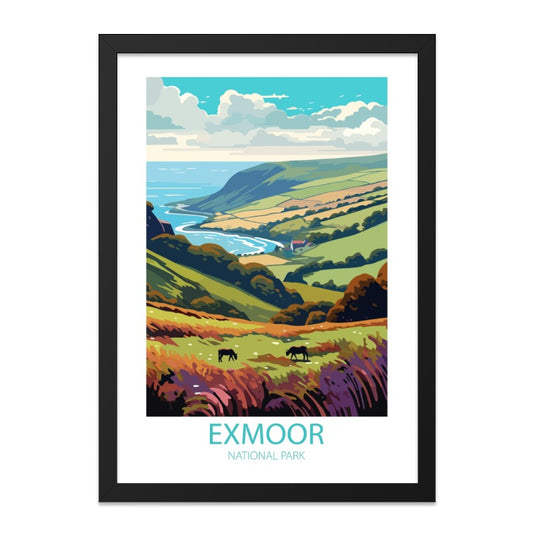 Exmoor National Park Wall Art, Coastal Landscape Print, UK Travel Poster, National Parks Art, Landscape Illustration, Modern Art Print - Tawshia