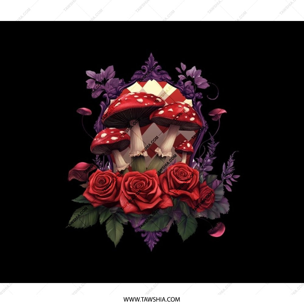 Mushroom and Roses BackPack, Floral Art BackPack, Unique Design BackPack, Nature Inspired BackPack, Gothic Style BackPack, Dark Academia - Tawshia