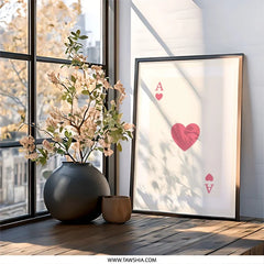 Ace of Hearts Wall Art, Playing Card Print, Minimalist Home Decor, Casino Theme Art, Modern Wall Hanging - Tawshia