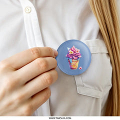 Ice Cream Pinback, Dessert Badge, Floral Flair, Summer Accessory, Cute Food Button, Yummy Treat, Colorful Pin, Collectible Pinback, Unique - Tawshia