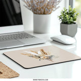 Floral Mouse Pad, Bohemian Bouquet Desk Decor, Elegant Botanical Design, Beige Aesthetic, Neutral Office Accessories, Trendy Mousepad - Tawshia