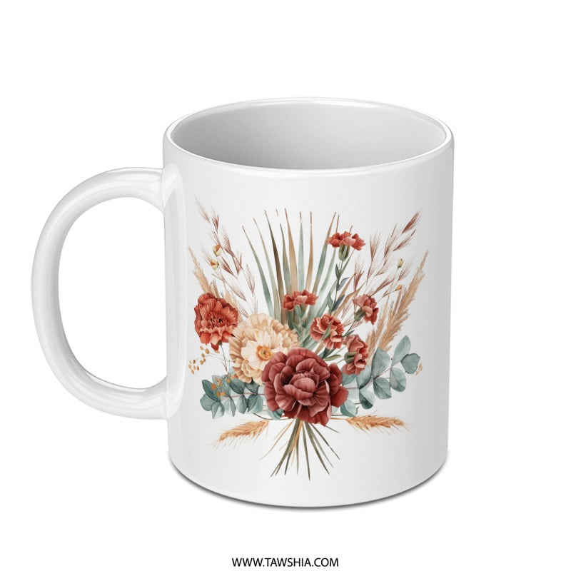 Floral Bouquet Mug, Watercolor Flower Coffee Cup, Elegant Botanical Tea Mug, Artistic Drinkware, Unique Floral Design Mug - Tawshia