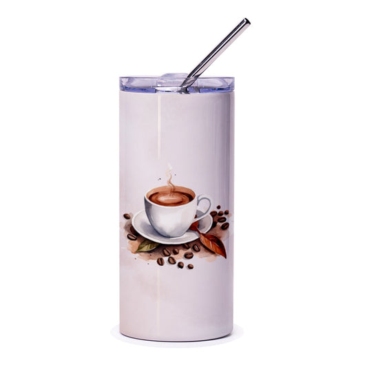Watercolor Coffee Tumbler, Coffee Cup Tumbler, Coffee Lover Gift, Hot Coffee Tumbler, Iced Coffee Tumbler, Coffee Art Tumbler - Tawshia