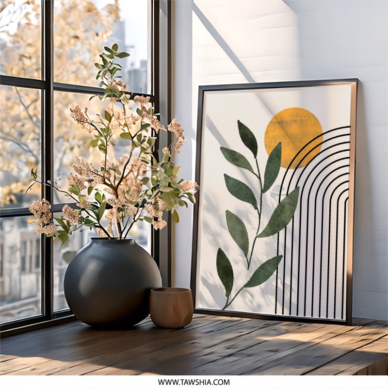 Abstract Botanical Wall Art, Boho Art Print, Minimalist Wall Decor, Arch and Sun Wall Art, Modern Art, Nature Inspired Art - Tawshia