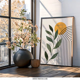 Abstract Botanical Wall Art, Boho Art Print, Minimalist Wall Decor, Arch and Sun Wall Art, Modern Art, Nature Inspired Art - Tawshia