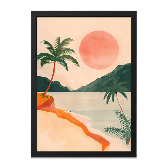 Tropical Beach Wall Art, Palm Tree Print, Sunset Seascape Poster, Coastal Home Decor, Island Vibes Artwork, Summer Getaway Scene - Tawshia
