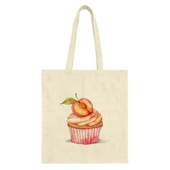 Peach Cupcake Tote Bag, Watercolor Dessert, Foodie Gift Idea, Cute Reusable Shopping Bag, Bakery Lover Present, Sweet Treat Design - Tawshia