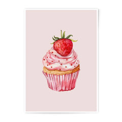 Strawberry Cupcake Photographic Prints, Watercolor Food Art, Kitchen Wall Decor, Dessert Print, Sweet Treats Print, Cupcake Art Print - Tawshia