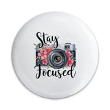 Stay Focused Camera Pinback Button, Floral Photography Gift, Photographer Accessories, Motivational Button Badge, Cute Camera Button - Tawshia