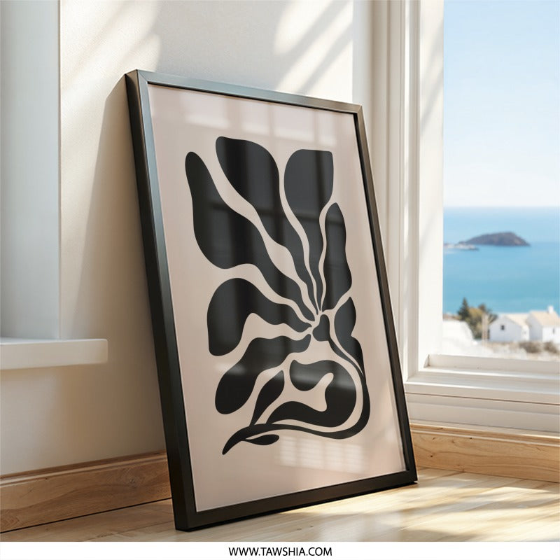 Abstract Floral Wall Art, Modern Plant Print, Minimalist Home Decor, Black and Beige Wall Decor, Unique Botanical Art, Trendy Wall Art - Tawshia