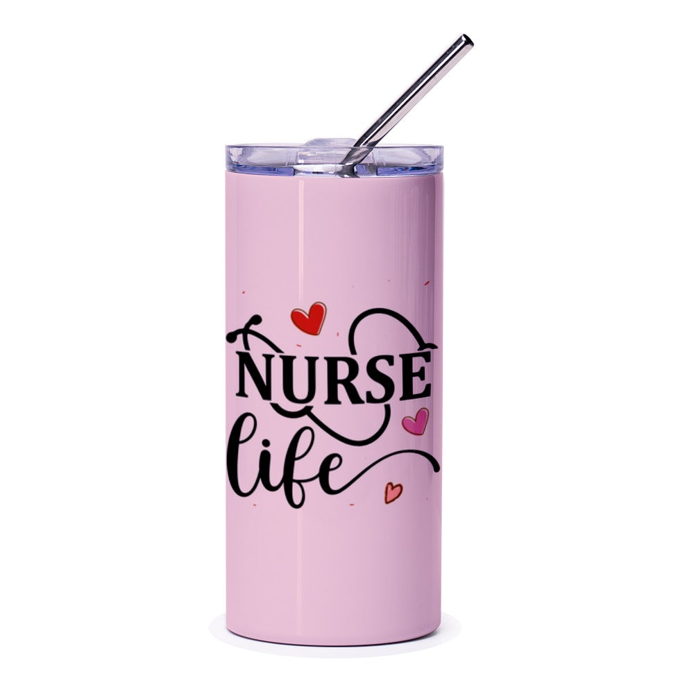Nurse Life Tumbler, Healthcare Gift, Medical Worker Appreciation, Nurse Tumbler Cup, Heart Design, Unique Nurse Gift Idea - Tawshia