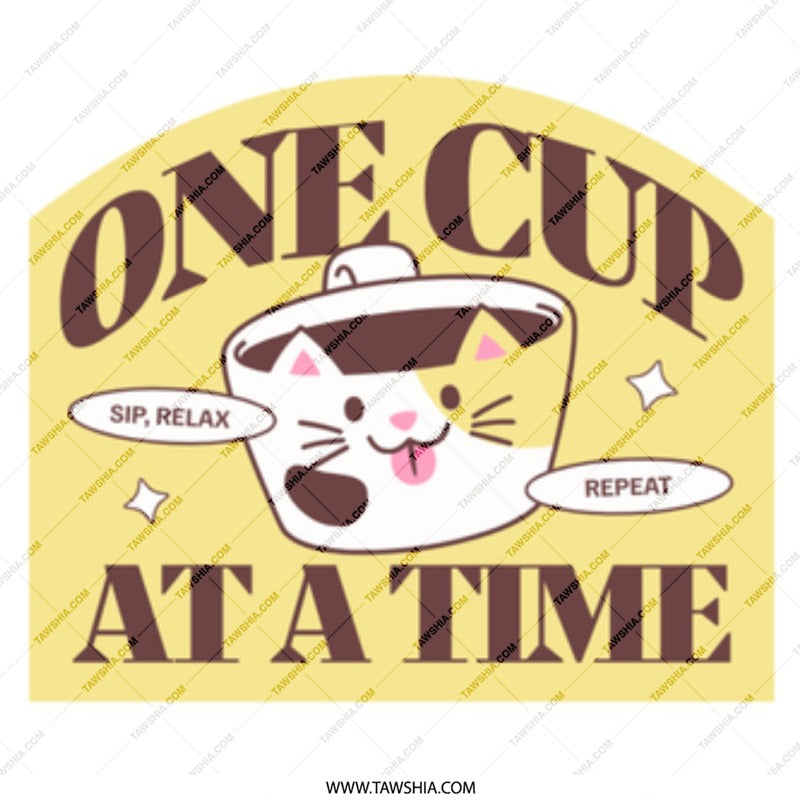 One Cup At A Time Mug, Cute Cat Coffee Mug, Kawaii Mug, Funny Mug, Pet Lover Gift, Cat Lover Gift, Relax Mug, Sip Relax Repeat Mug - Tawshia
