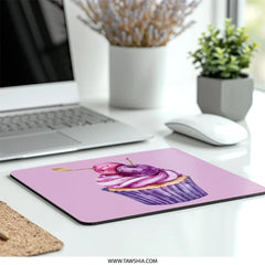 Cupcake Mouse Pad, Cherry Topped Dessert Mousepad, Cute Purple Watercolor Food Mouse Pad, Unique Computer Accessories for Desk - Tawshia