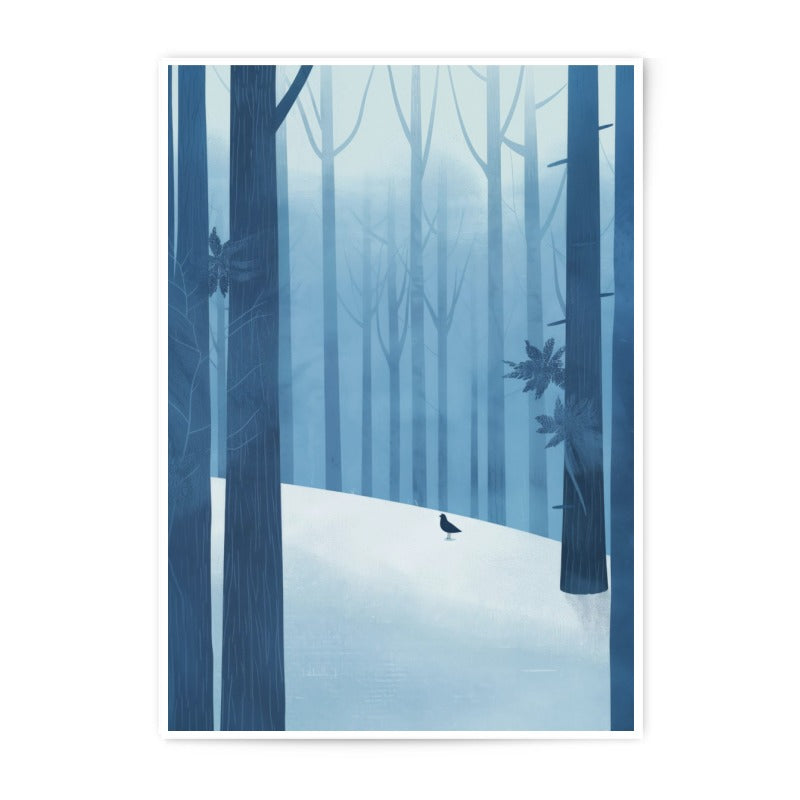 Winter Forest Photographic Print, Snow Scene Art, Bird in Woods, Minimalist Nature, Blue Forest, Atmospheric Wall Art, Gift Idea - Tawshia