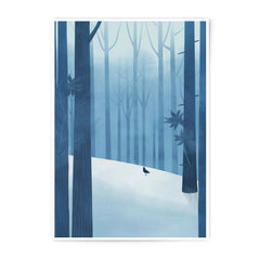Winter Forest Photographic Print, Snow Scene Art, Bird in Woods, Minimalist Nature, Blue Forest, Atmospheric Wall Art, Gift Idea - Tawshia