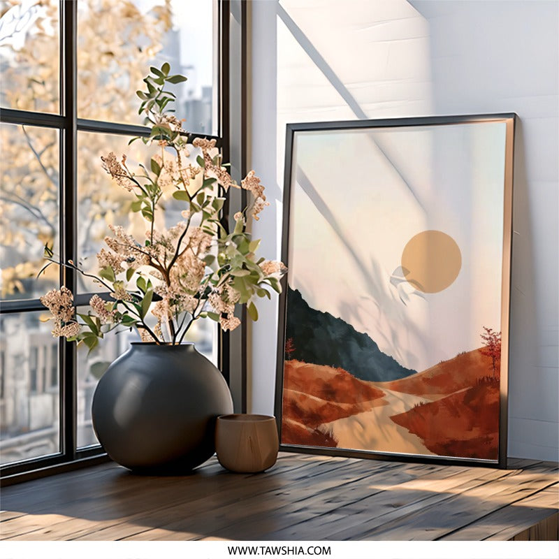 Minimalist Mountain Wall Art, Sunset Landscape Print, Modern Home Decor, Abstract Nature Art, Desert Wall Decor, Boho Print, Large Wall Art - Tawshia