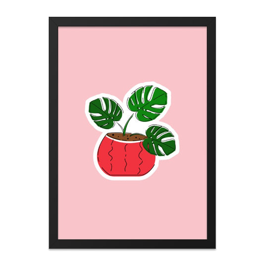 Monstera Plant Framed Art, Tropical Wall Decor, Potted Plant Art Print, Botanical Illustration, Modern Home Decor, Housewarming Gift - Tawshia