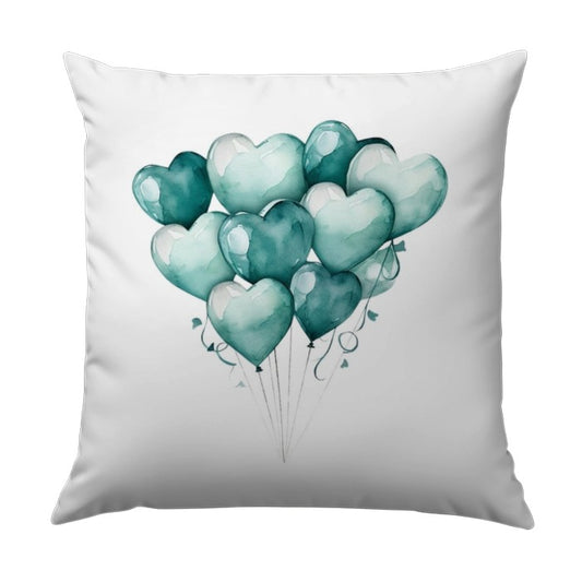 Heart Balloons Pillow, Watercolor Pillow, Love Balloons Pillow, Teal Heart Pillow, Anniversary Gift, Valentine Pillow - Tawshia