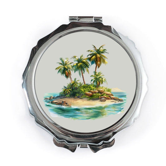Tropical Island Pocket Mirror, Beach Palm Tree Compact Mirror, Summer Vacation Travel Mirror, Coastal Getaway Gift, Island Life Makeup - Tawshia