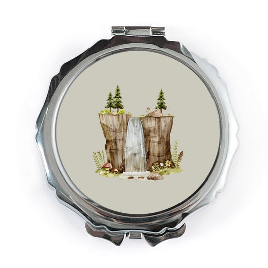 Waterfall Pocket Mirror, Compact Mirror, Nature Gift, Travel Mirror, Fantasy Landscape Mirror, Adventure Mirror, Scenic Makeup Mirror - Tawshia