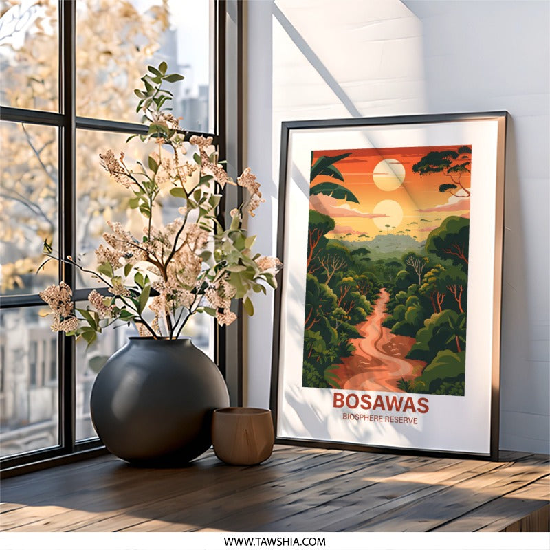 Bosawas Biosphere Reserve Wall Art, Jungle Landscape Print, Sunset Forest Decor, Nature Illustration, Modern Home Art, Tropical Forest - Tawshia