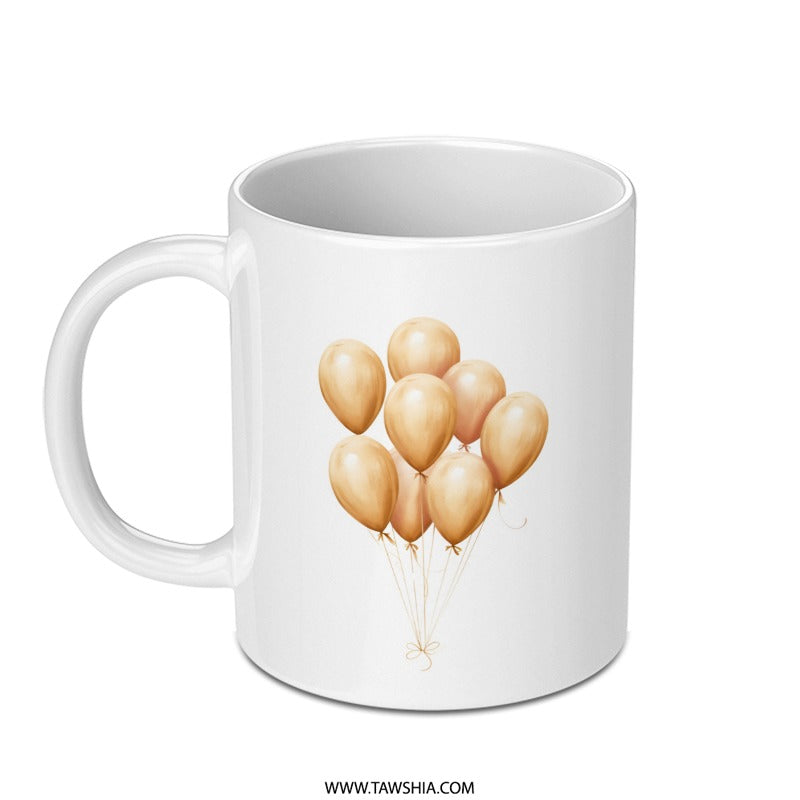Golden Balloon Mug, Celebration Mug, Birthday Party, Party Balloons, Gift for Her, Gift for Him, Decorative Mug, Special Occasion - Tawshia