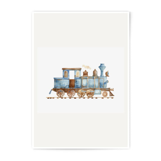 Watercolor Train Photographic Print, Cute Nursery Decor, Kids Room Art, Blue Steam Engine Poster, Childrens Wall Art, Transport Illustration - Tawshia