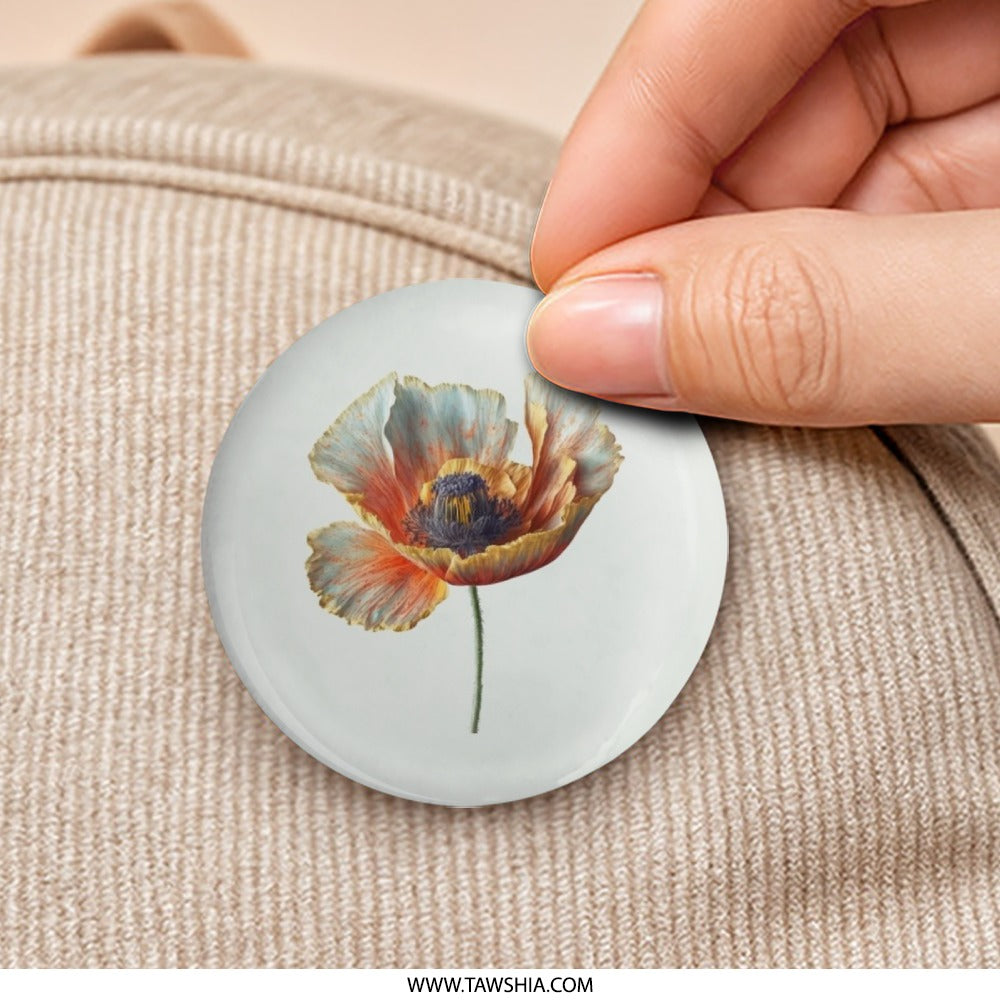 Poppy Pinback Button, Floral Button, Orange Flower Pin, Botanical Badge, Cute Pin, Gift Idea, Trendy Accessory, Plant Pinback Button - Tawshia