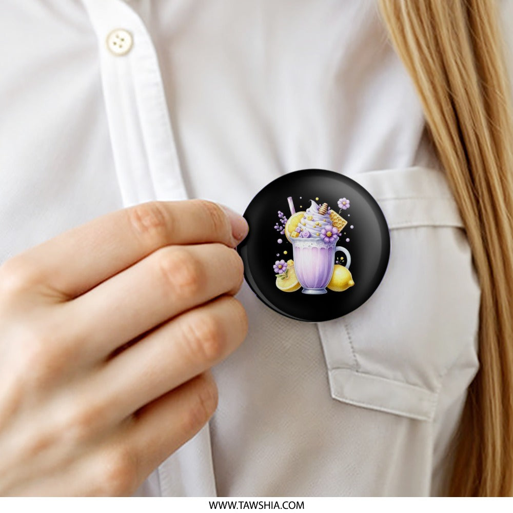 Lavender Lemonade Pinback Button, Floral Drink Badge, Dessert Accessory, Cute Beverage Button, Whimsical Lemon Pin - Tawshia