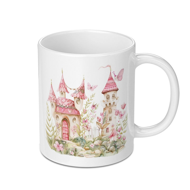 Princess Castle Mug, Watercolor Butterfly Coffee Cup, Fairy Tale Gift, Cute Home Decor, Fantasy Art Mug - Tawshia
