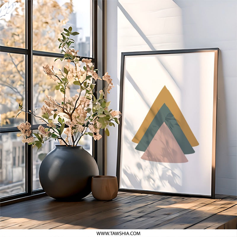 Triangle Stack Wall Art, Minimalist Print, Abstract Geometric Decor, Modern Home Art, Simple Shapes Poster, Contemporary Wall Hanging - Tawshia