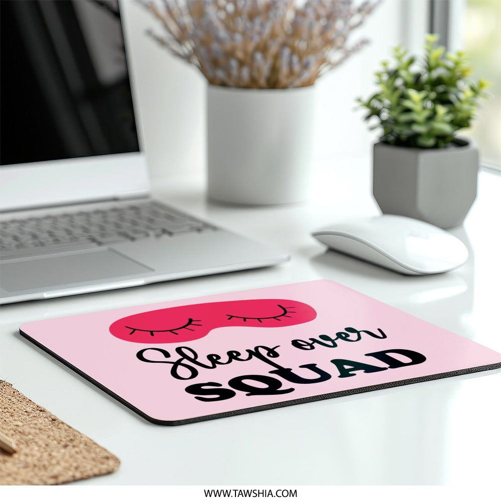 Sleepover Squad Mouse Pad, Girl Squad Gift, Pajama Party, Fun Office Decor, Trendy Workstation, Pink Aesthetic, Gift for Her, Cute Desk Mat - Tawshia