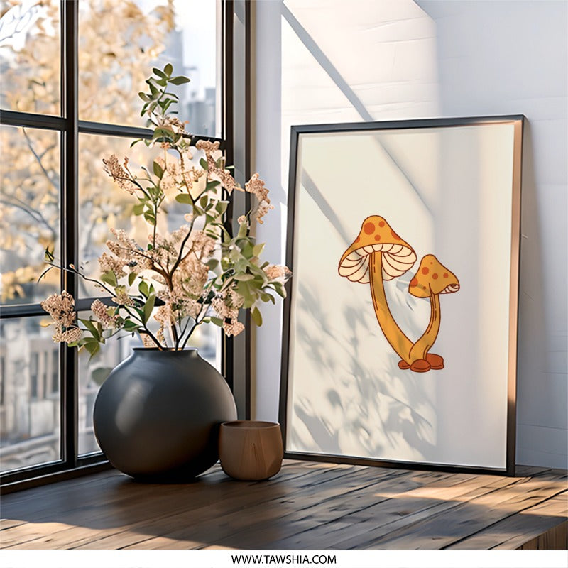Mushroom Wall Art, Groovy Mushroom Print, Retro Aesthetic Decor, Funky Home Art, Botanical Wall Decor, Trendy Wall Hanging - Tawshia